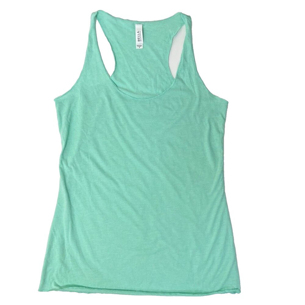 Women's Jersey Racerback Tank Top BELLA + CANVAS Shirt Sea Foam Teal Green New - Picture 5 of 9